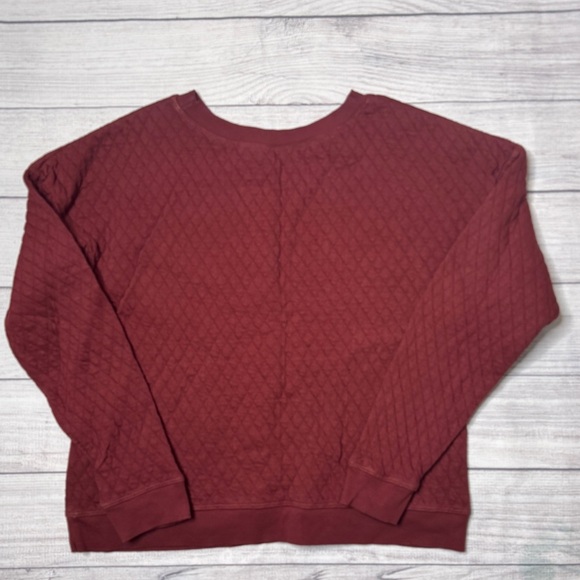 Garnet Hill Organic Cotton Quilted Crewneck Relaxed Pullover Sweatshirt Maroon M - Picture 2 of 5